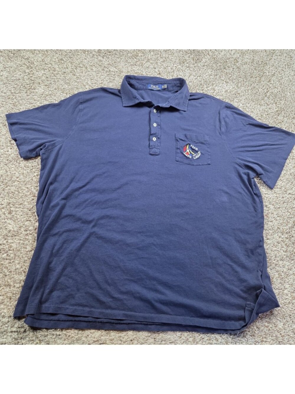 Polo Ralph Lauren Sailing Polo Mens 2XL Navy Pocket Short Sleeve Flaw*